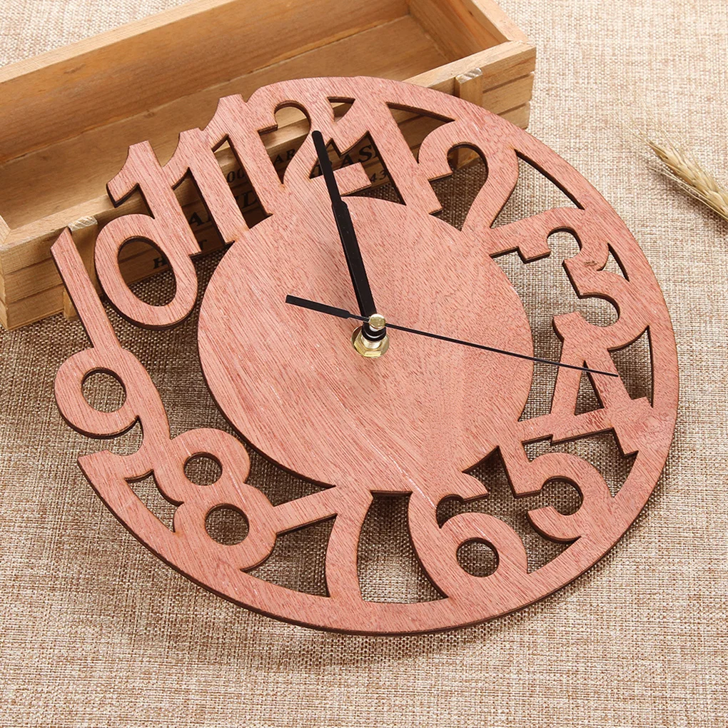 2019 Wooden Hollow Wall Round Figure DIY Clock Living Room Bedroom