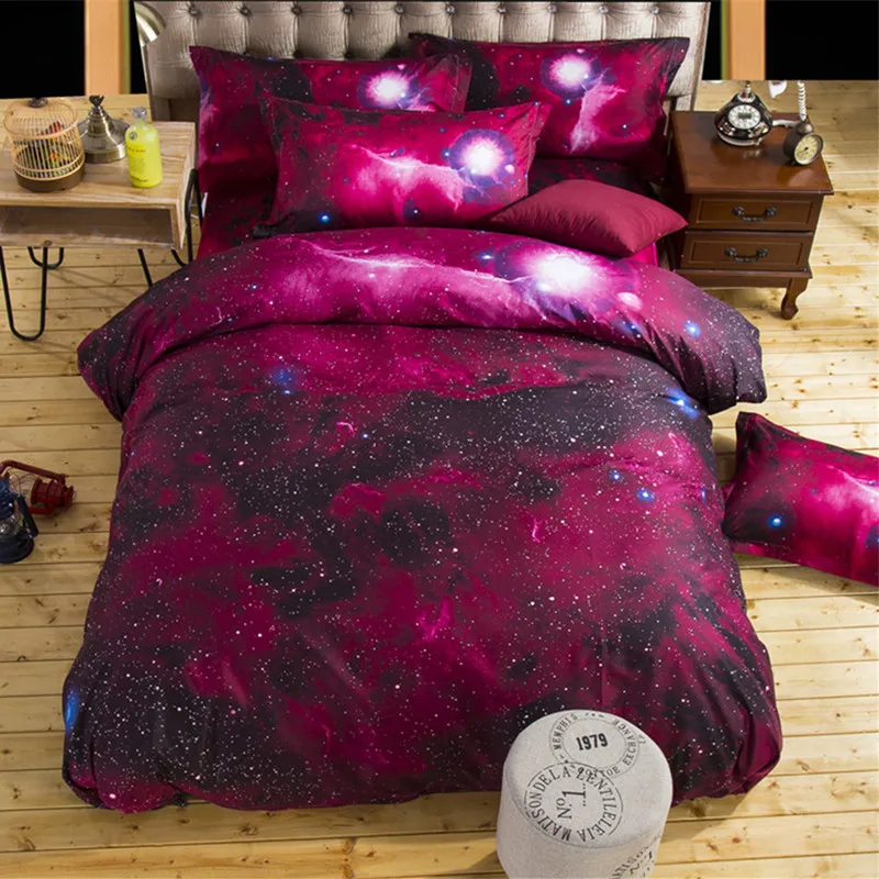 

Red Galaxy 3D Bedding Sets Fantasy Modern Bedclothes Sanding Duvet Cover Sets Twin Full Size XF102-1