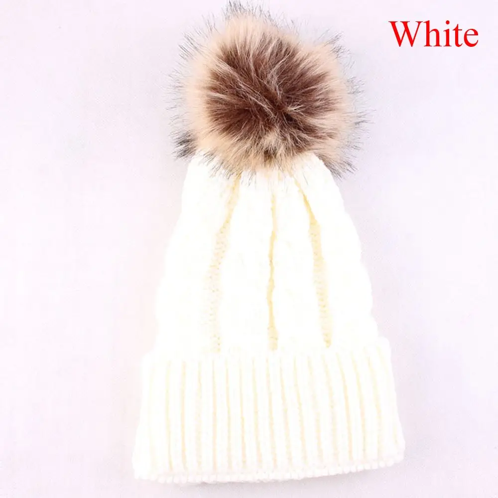 1 шт., Хит, модная зимняя теплая Женская одноцветная шапка, вязанная шерстяная шапка, вязаные шапки, шерстяные меховые шапочки с помпоном, шапка с помпоном, регулируемая - Цвет: Белый