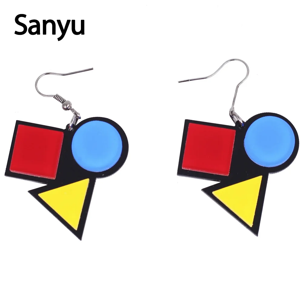 

Unique Splicing Triangle Circle Square Acrylic Drop Earrings Personalized Mix Colors Long Tassel Cool Korean Earrings for Women