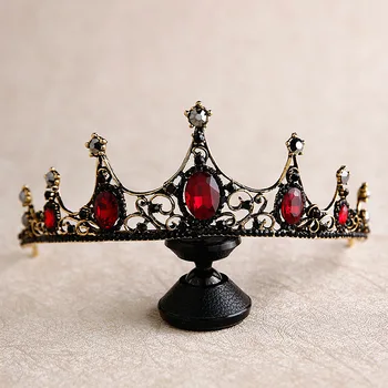

New Baroque Retro Black Crystal Tiaras Crowns Princess Queen Pageant Prom Rhinestone Veil Tiara Headbands Wedding Hair Accessory