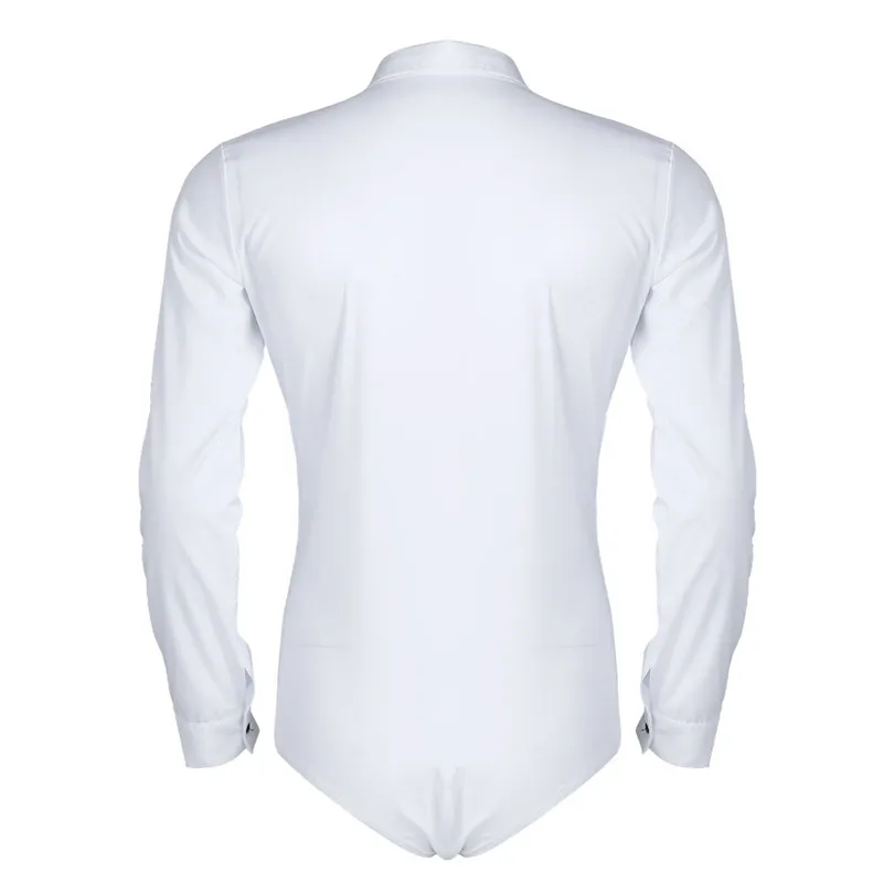 iEFiEL Mens Long Sleeve Zipper Solid Color Latin Modern Dance Shirt with Bowtie One-piece Romper Shirt Male White Tuxedo dress shirts