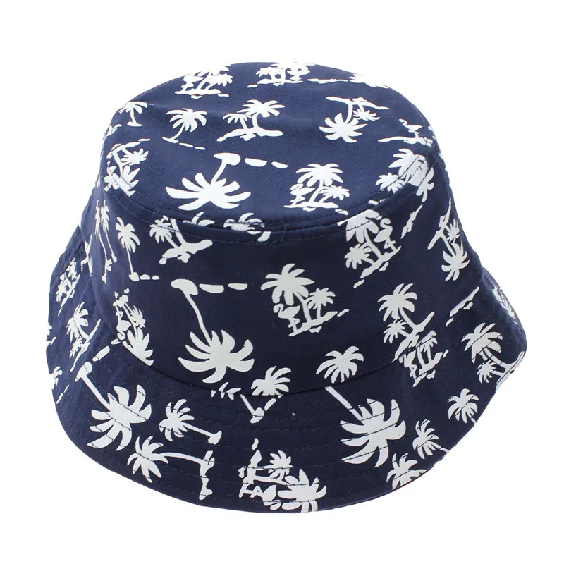 Модная кепка с принтом кокосового дерева, Панамка унисекс, охота на открытом воздухе, летняя шляпа от солнца - Цвет: Navy blue