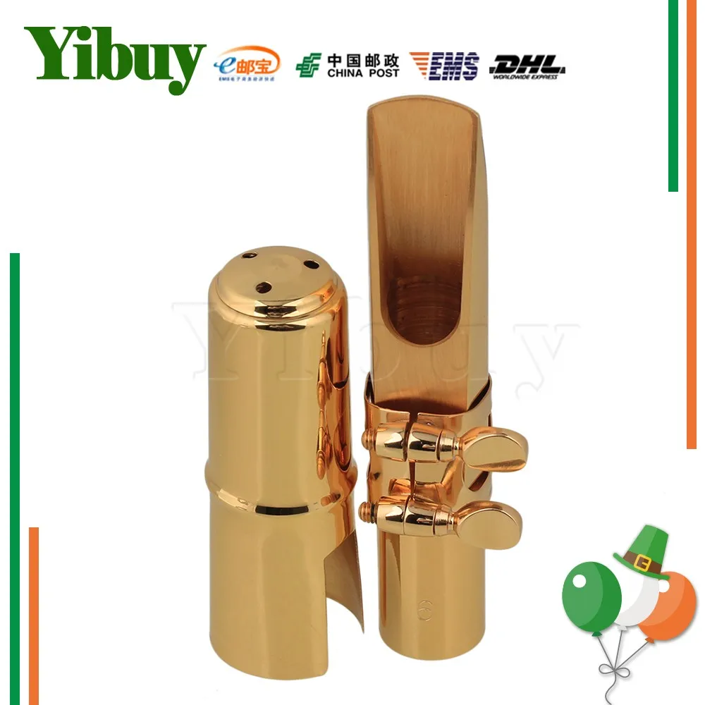 Yibuy тенор саксофон мундштук крышка Ligature золотая пластина 6 # хороший звук saxophone | Отзывы и видеообзор
