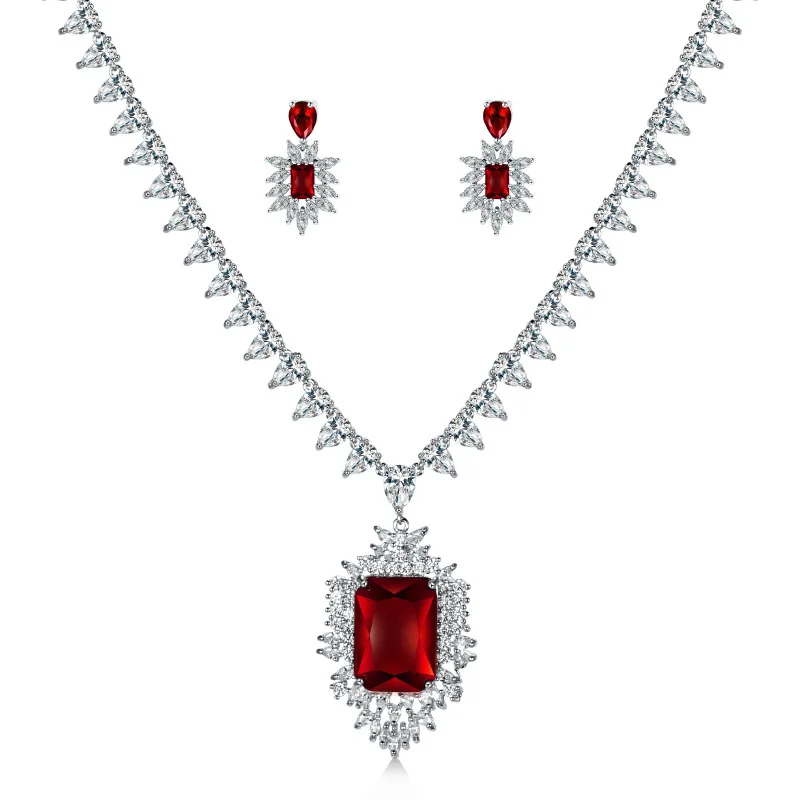 

baiduqiandu Brand sparkly and elegant blue / red / clear square CZ zirconia bridal wedding jewelry set