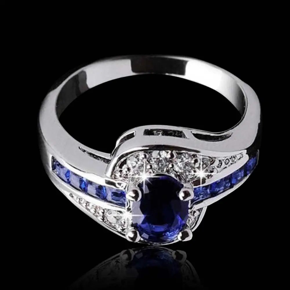 

Crystal Silver Color Rings Engagement Ring Fashion New Brand For Women Jewelry For Girl's Gift Blue Crystal Anniversary Gift