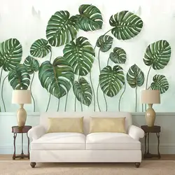 Декоративные текстильные обои простые зеленые листья акварельный стиль фоновая стена