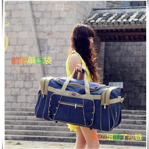 Для женщин Дорожные сумки большой Ёмкость девушка Чемодан путешествовать Сумки На Плечо Нейлон Сумочка складная сумка для поездки Z243 - Цвет: Blue   random