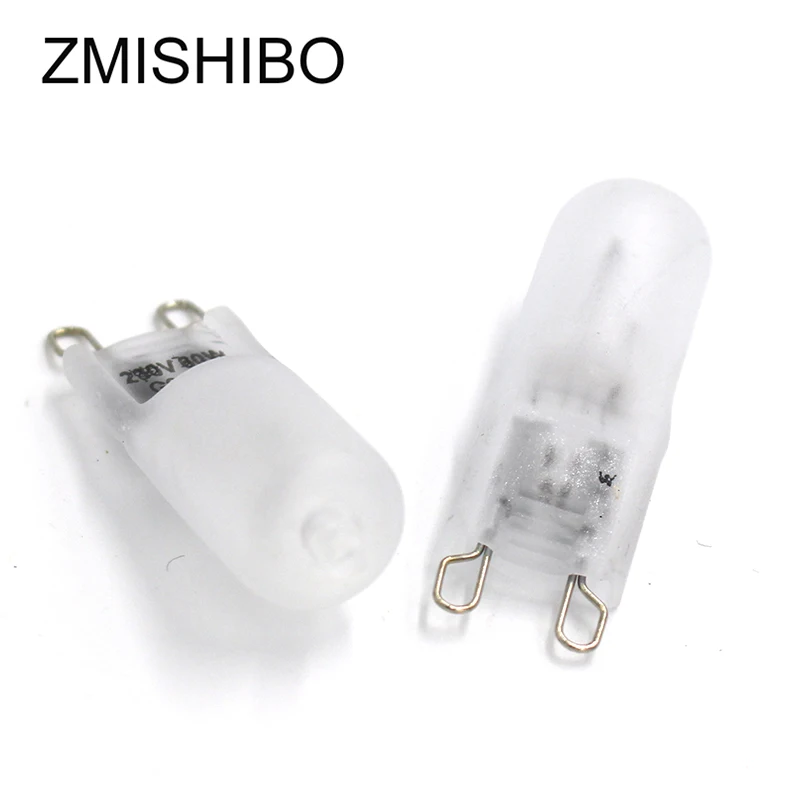 ZMISHIBO 10 шт./лот матовой кварцевое Стекло G9 галогенная лампа 220 V затемнения 20 Вт, 40 Вт, 50 Вт, ручная сборка 2700 к с теплым белым светом каждая лампа с внутренней коробкой