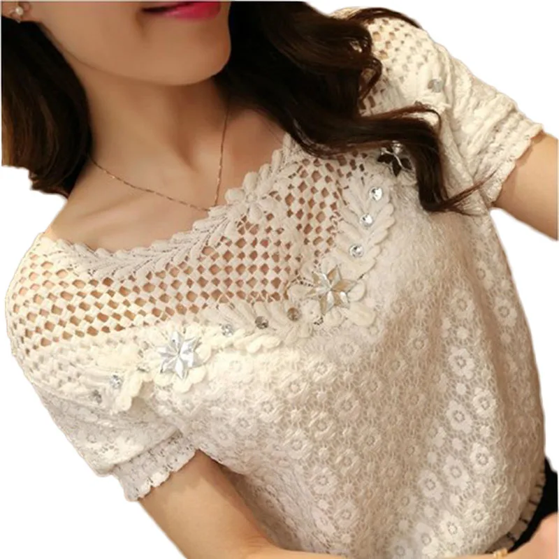 Summer sexy women top short sleeve 2018 lace blouse Elegant famale blouse