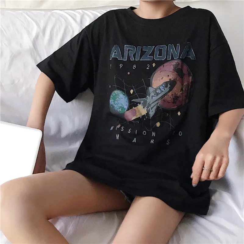 

Women Tops Rocket Stars Space Planet Print Women T-Shirt Cotton Casual T Shirt For Lady Girl Top Tee