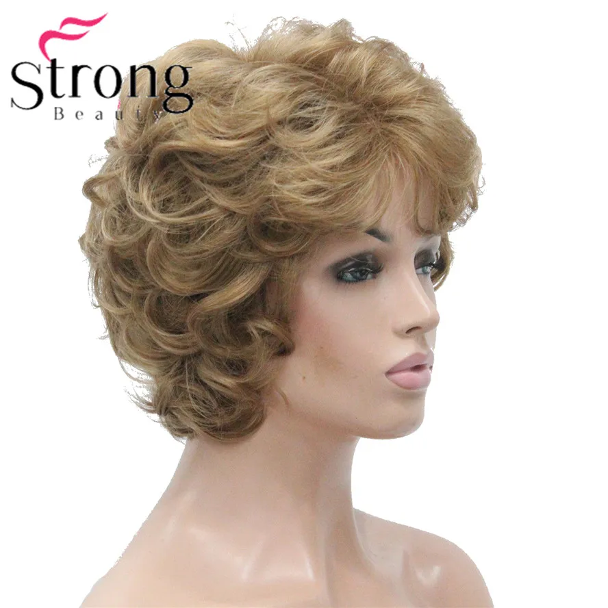 L-427B #19 new short curly light strawberry blonde synthetic women's full wig for everyday (5)