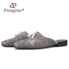 Piergitar/Коллекция года; мужские шлёпанцы ручной работы; цвет серый; мужские замшевые шлёпанцы; модные вечерние мужские туфли с кисточками размера плюс