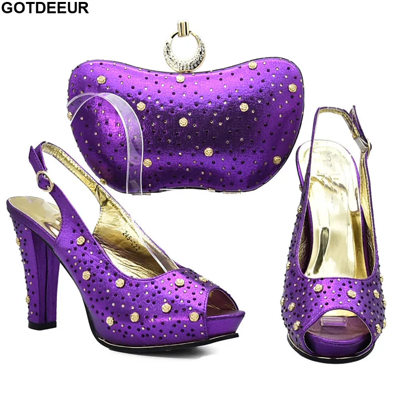 

New Fashion Italian Designer Shoes and Bag Matching Set Decorated with Rhinestone Crystal Wedding Shoe Nigerian Women Party Shoe