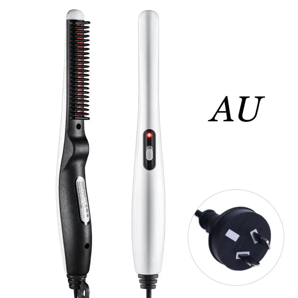 Супер дешевый Электрический Мужской выпрямитель для волос с расчёской быстрой завивкой выпрямитель для бороды Мужская щетка для шерсти щетка инструменты - Color: AU Plug