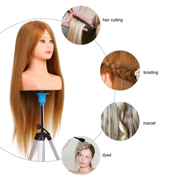 

100% Human Hair Mannequin Head With Hair For Braiding Manikin Head For Hairdresser Professional Dummy Head Hair Styling Training