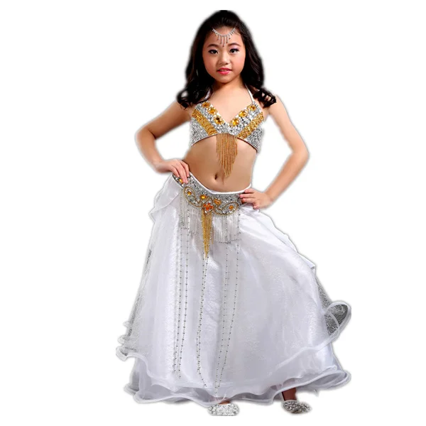 Сцена Новые поступления Детская одежда для бальных танцев бисером наряды танец живота костюм бюстгальтер пояс Юбка из сетчатой ткани#832 - Цвет: silver