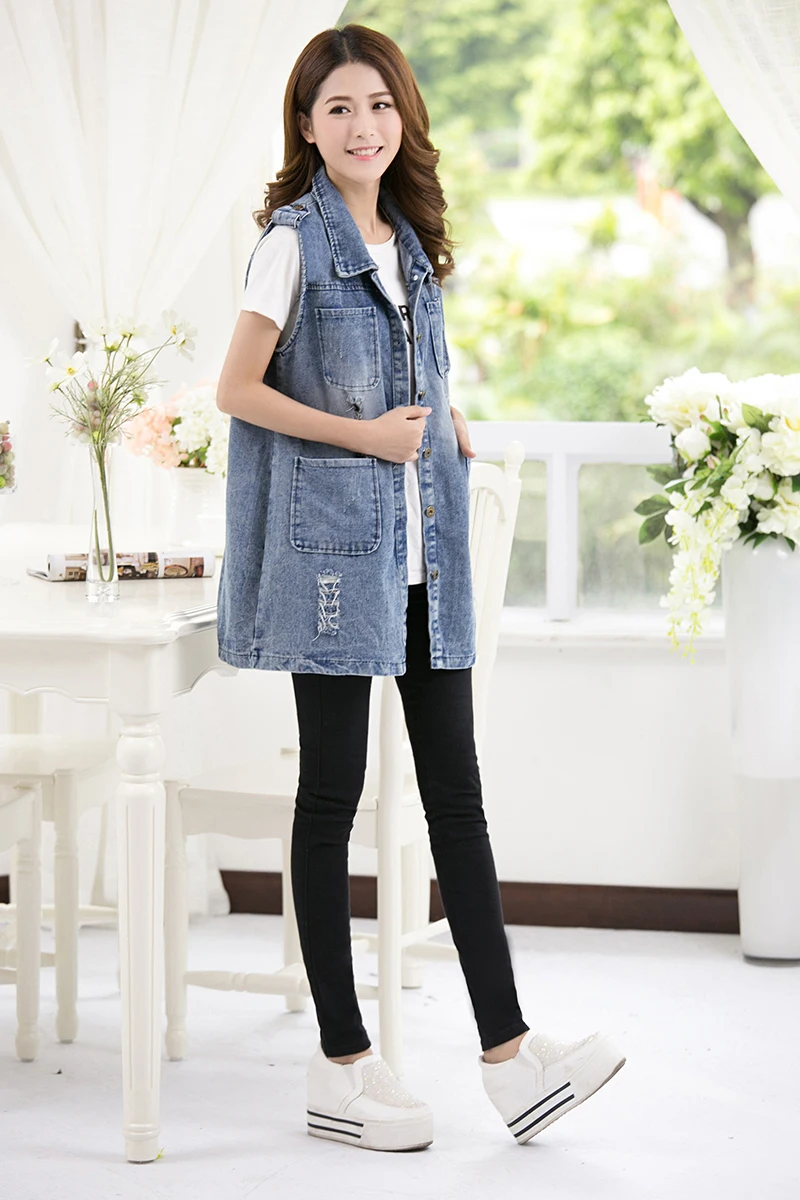 Colete jeans solto sem mangas plus size,
