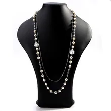Модные длинные ожерелья с искусственным жемчугом и бусинами для женщин, золотого цвета, цепочка с бусинами, женские ожерелья для свитера, ювелирные изделия XZC8037