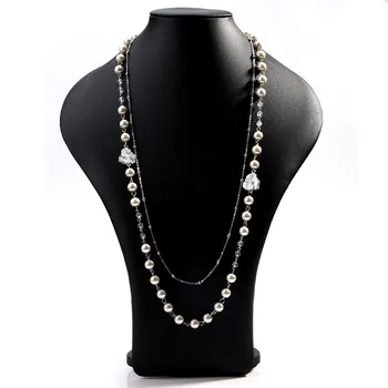

Fashion long simulated pearl beaded necklaces for women gold color chain strand beads ladies sweater necklaces jewelry XZC8037