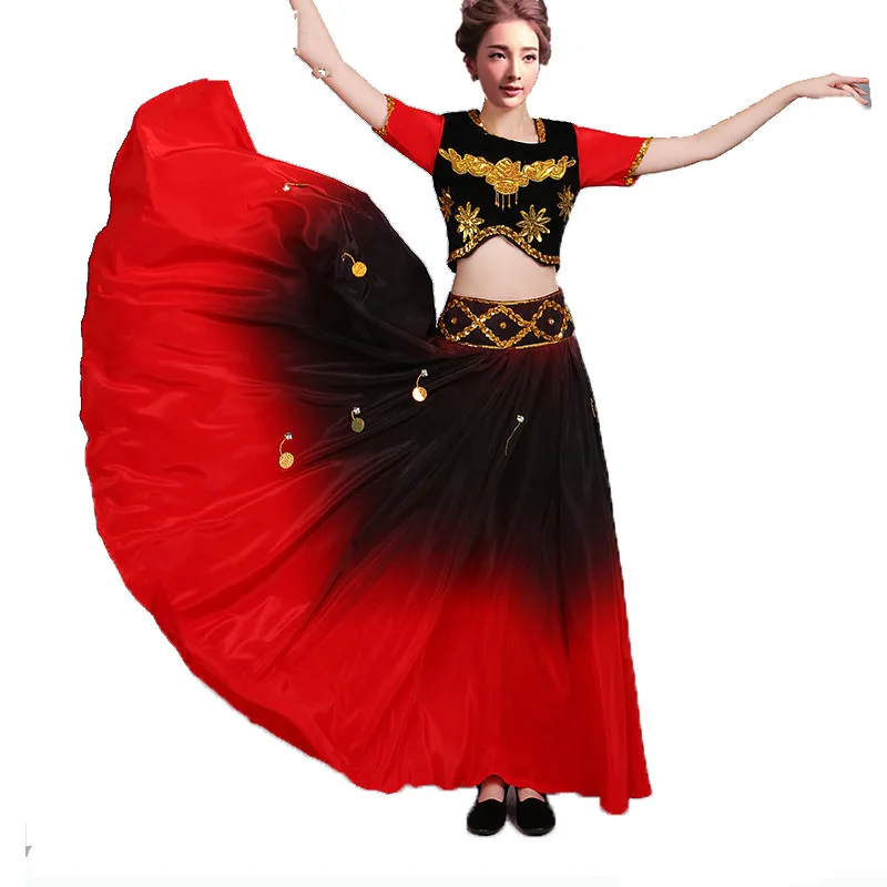 Gradient Flamenco Dance SET Top Skirt gold Coin spanish Dancing performance Costume women vestido flamenco 360 Degree PLUS SIZE