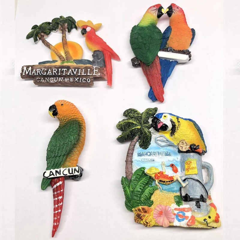 

Mexico Travel Souvenirs Fridge Magnet 3D Resin Parrot cartoon Animal Refrigerator Magnetic Sticker Home decoration accessories