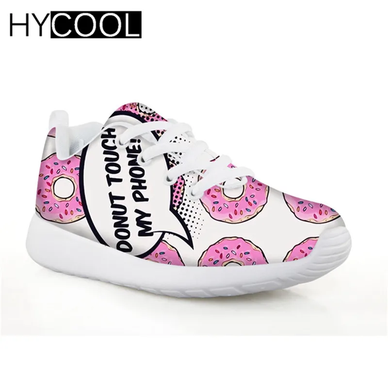 HYCOOL детские кроссовки для девочек с рисунком пончиков, печенья, кроссовки для бега, удобная футбольная обувь на шнуровке, Детская уличная обувь для футбола - Цвет: SS0371BN