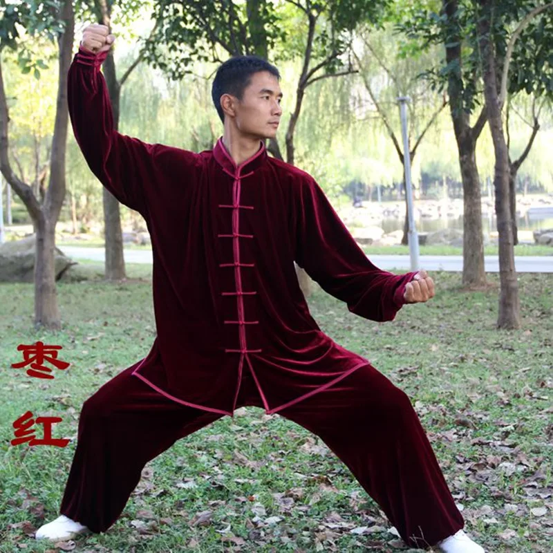 Online Hombres Mujeres Pleuche tela gruesa caliente Tai Chi ropa Kung Fu traje de artes marciales uniforme taiji wushu ropa de invierno