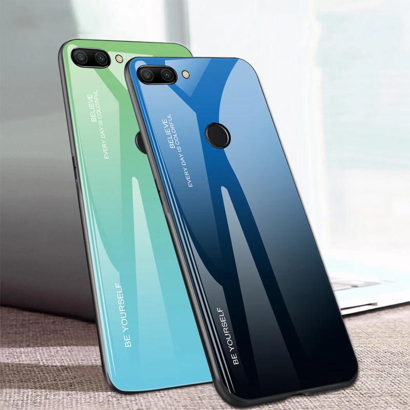 

Tempered Glass Phone Case For Huawei P Smart Plus 2019 P Smart + Gradient Color Capa Back Cover For Huawei p smart 2019 case