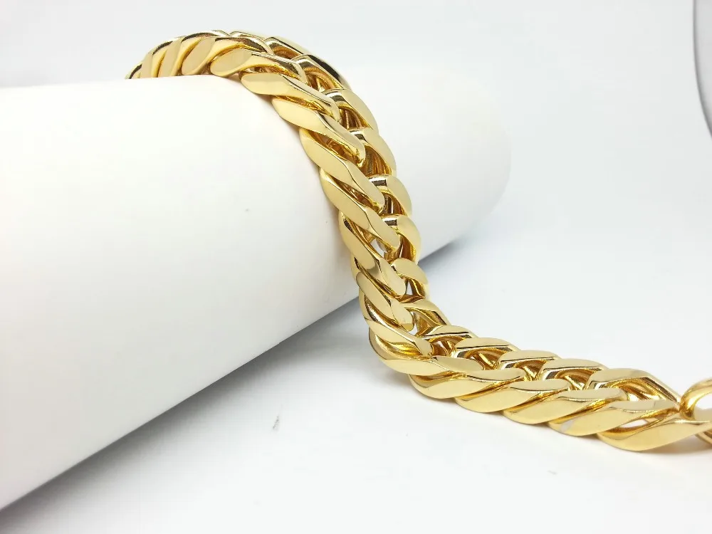 

15.21mm Men Luxury Party Bracelet 316L Stainless Steel Boys Gold Filled Jewelry Cuban Link Figaro Chain Bracelet Free Shipping