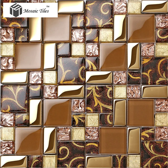 Rose Gold Golden Foil Brown Mosaic Tiles Irregular Pattern TSTGT219