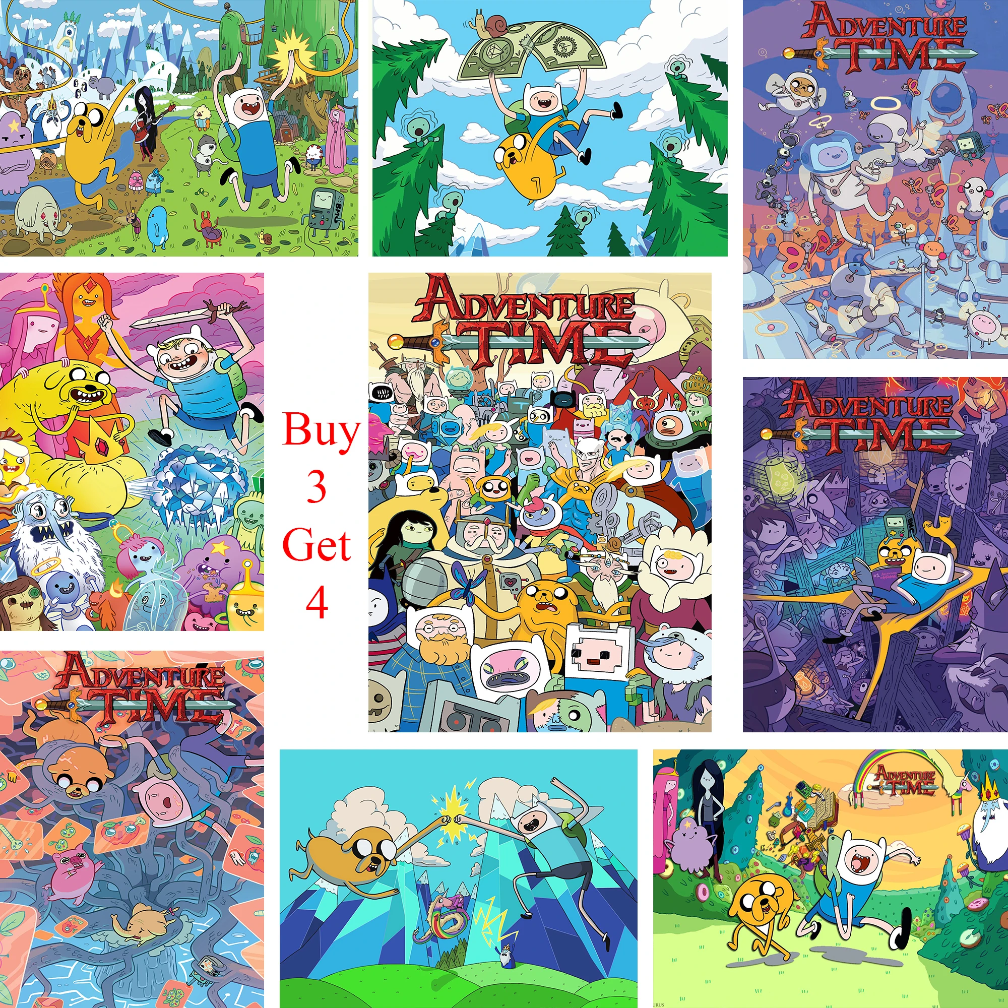 Постеры Adventure Time наклейки на стену с белым покрытием из бумаги украшение для дома