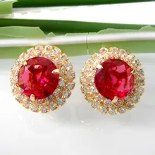 Navachi круг 1.0 см Красный кубический циркон желтый кристалл клип-подставка Серьги smt2818