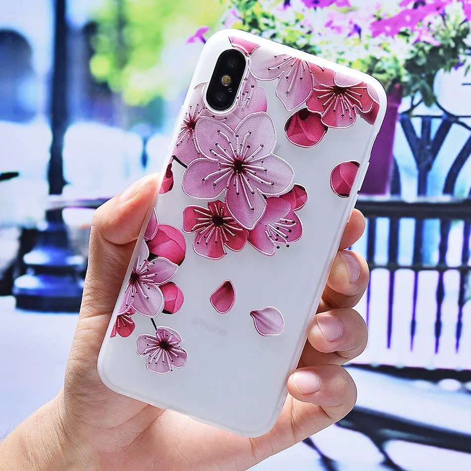 3D Silicone Relief Floral Case For iPhone XS Case For iPhone 2018 XS Plus Soft TPU Flower Matte Case Cover Phone Cases On        (10)