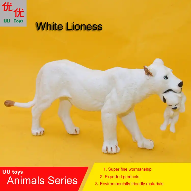 Mainan Panas Putih Singa Betina Dengan Bayi Simulasi Model Hewan