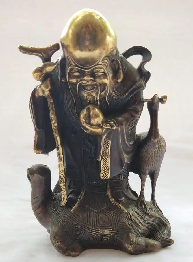 

Antique collection chinese old bronze Longevity god Deer turtle sculpture home art decoration Metal craft