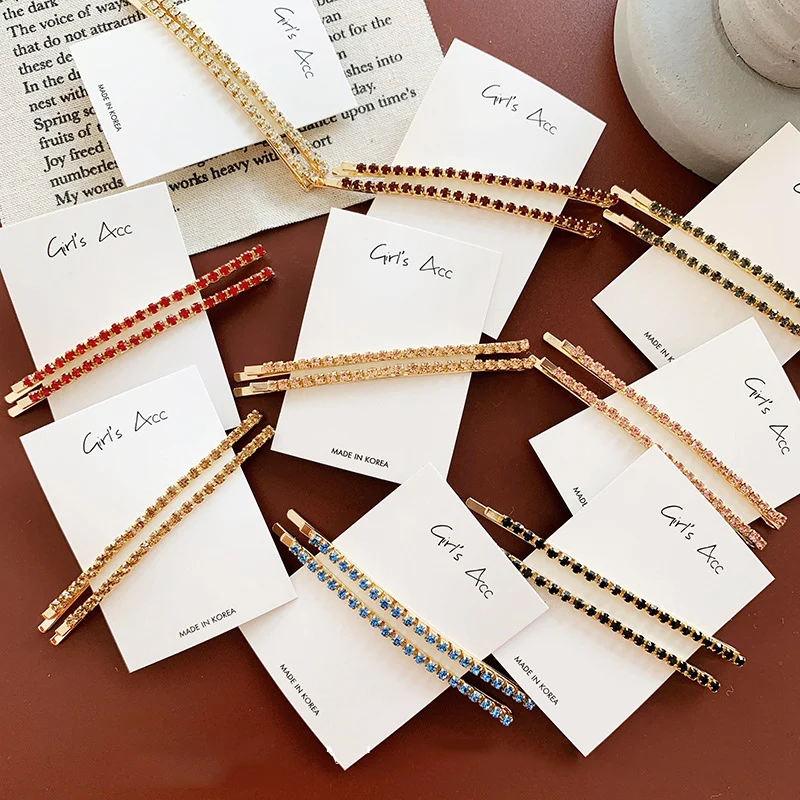

1pair New Fashion Women Girls Bling Bling Rhinestones Hairpins Multi Colors Crystal Thin Hair Clips Simple Hair Barrettes