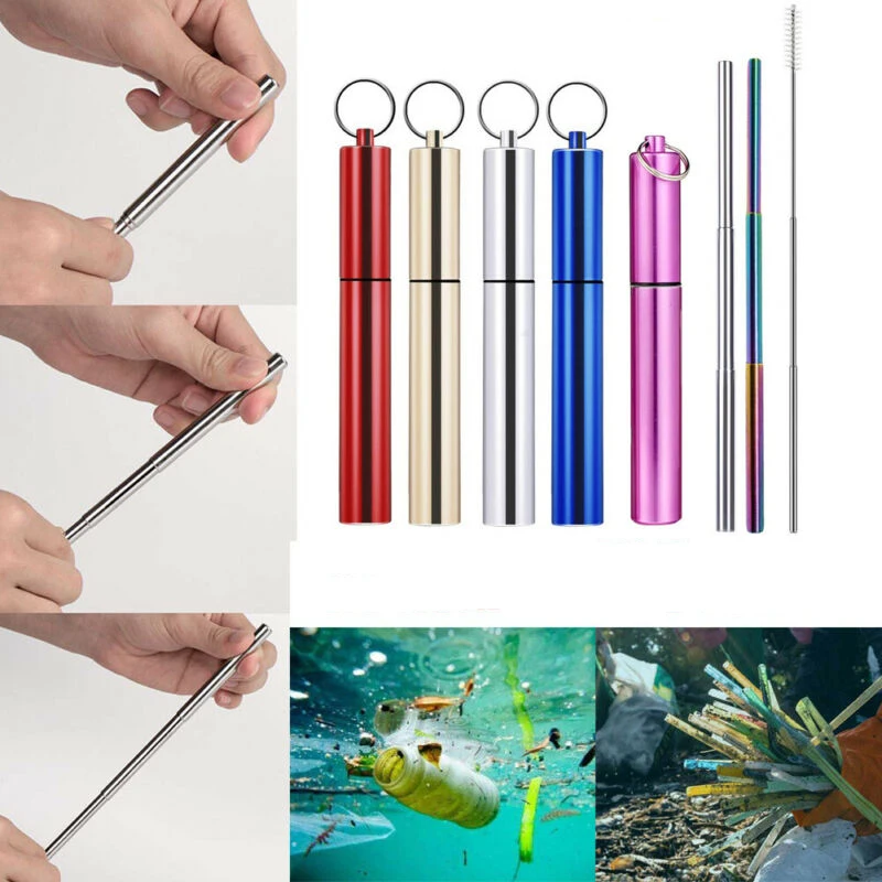 

Reusable Collapsible Drinking Straws Stainless Steel Metal Straw Foldable
