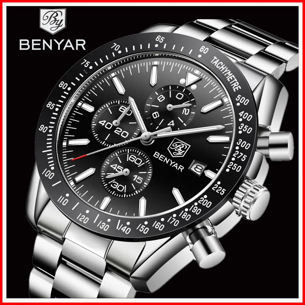 2019 новый топ BENYAR бренд Мужские часы мужские водостойкие спортивный хронограф кварцевые часы Relogio Masculino zegarek meski BY-5140M