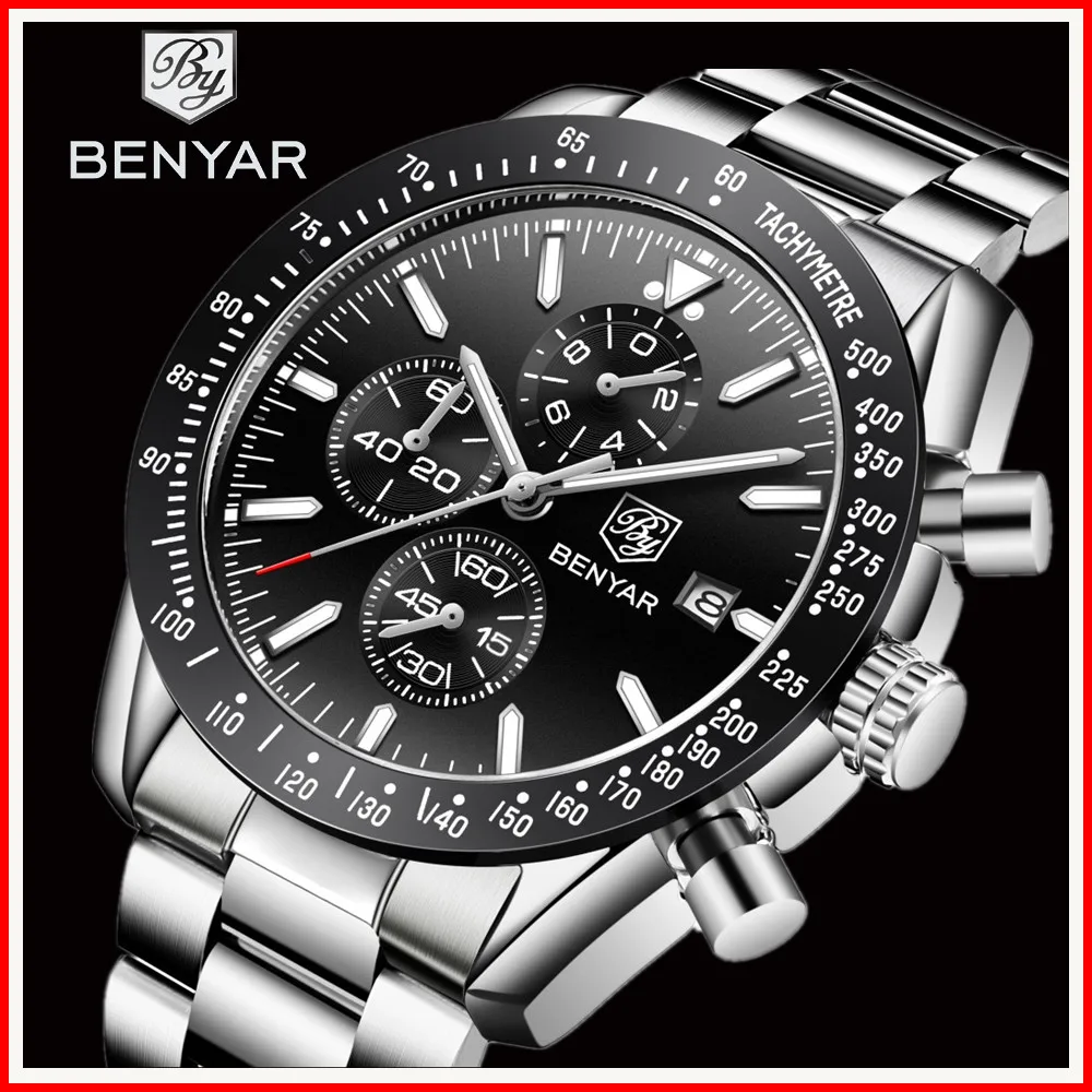 

2019 New Top BENYAR Brand Men's Watches Men Waterproof Sports Chronograph Quartz Watch Relogio Masculino zegarek meski BY-5140M