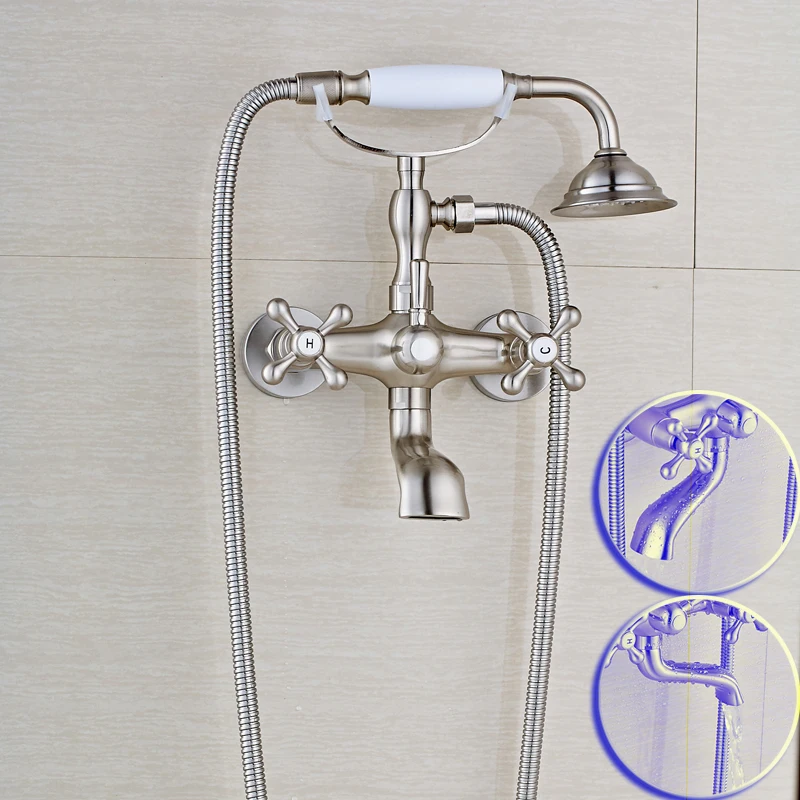 

Telephone Style Ceramic Handshower Bathroom Tub Faucet Set Wall Mounted Rotate Tub Filler Bathtub Mixer Taps