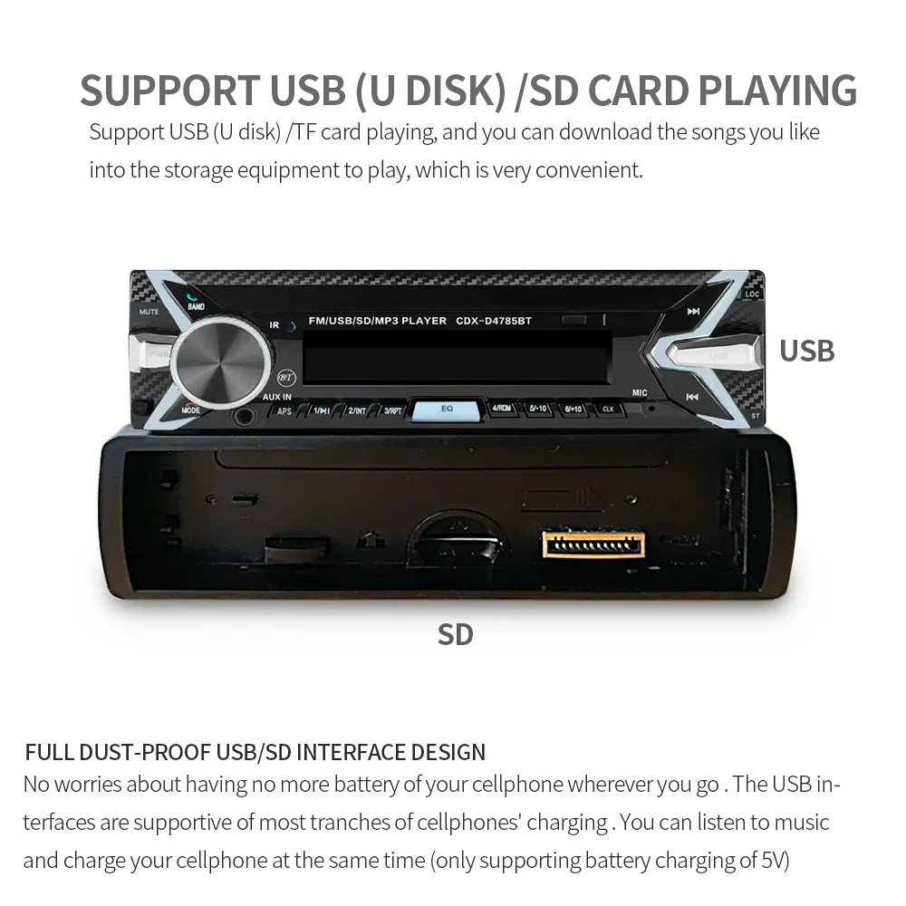Съемная панель 7 цветов свет автомобиля радио 12 в 1 Din аудио стерео Bluetooth MP3 плеер Высокое качество Поддержка памяти SD/FM-радио/USB/AUX