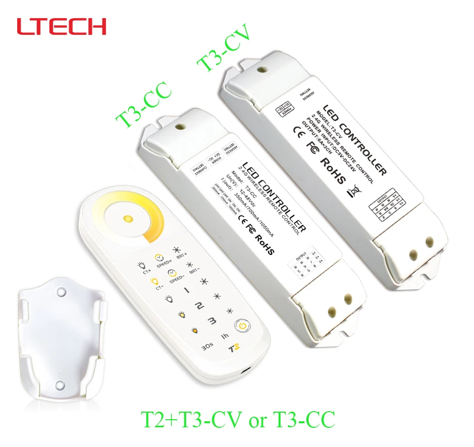 

T2 2.4G Sync or zone control led touch color temperature controller+T3-CV or T3-CC receiving led controller