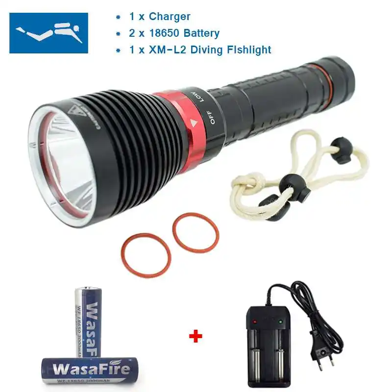 

2300 Lumens LED Powerful DiveTorch Diving Hunting Flashlight 18650 Lamp Spearfishing Underwater Flashlights Outdoor Lighting