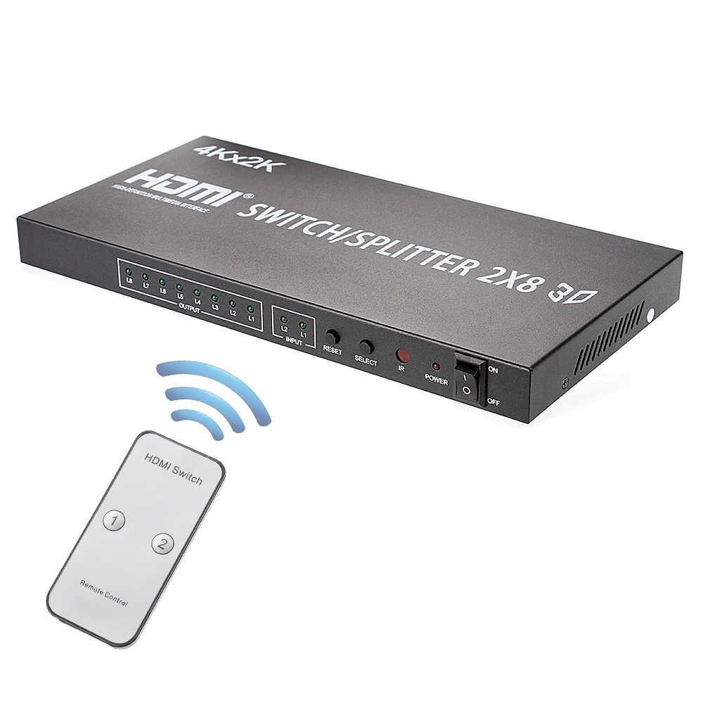 Full HD 1080 P 3D 4 К 2x8 HDMI V1.4 переключатель 2 в 8 Выход HDMI Splitter Matrix для DVD PS3 ТВ Box HD ТВ с Питание + пульт