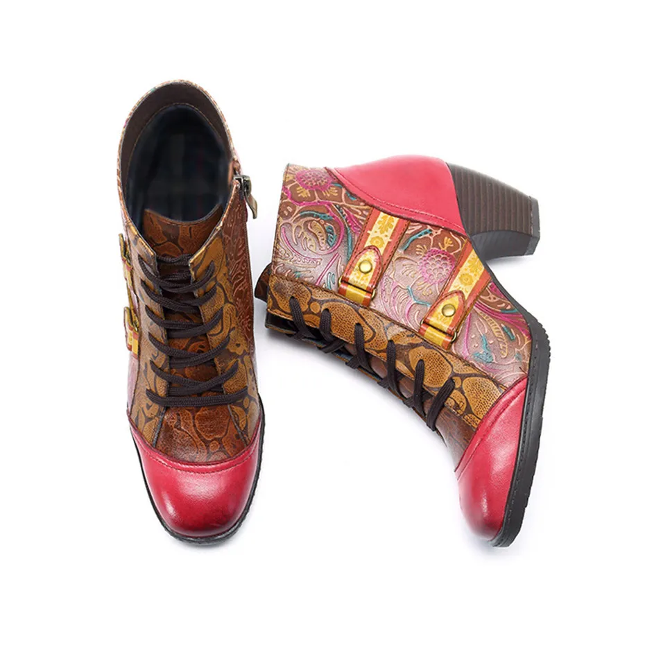 Spanish Retro Style Women Ankle Boots Fashion Handmade Genuine Leather Thick Heels LadIes Shoes Comfortable Ethnic Women's boots (8)