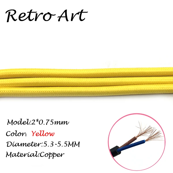 Черный винтажный осветительный провод текстильный кабель Шнур Эдисона лампочка Электрический провод лампа провод шнур - Цвет: Yellow
