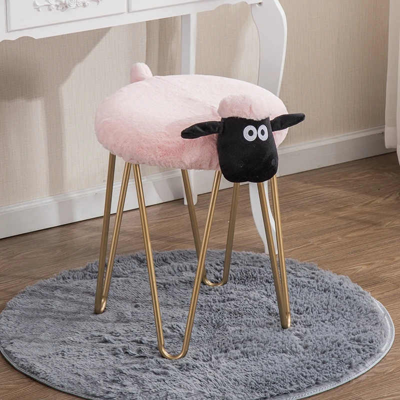 

15%Creative wrought iron makeup stool cartoon lamb washable stool Nordic designer dressing table stool nail shop low stool
