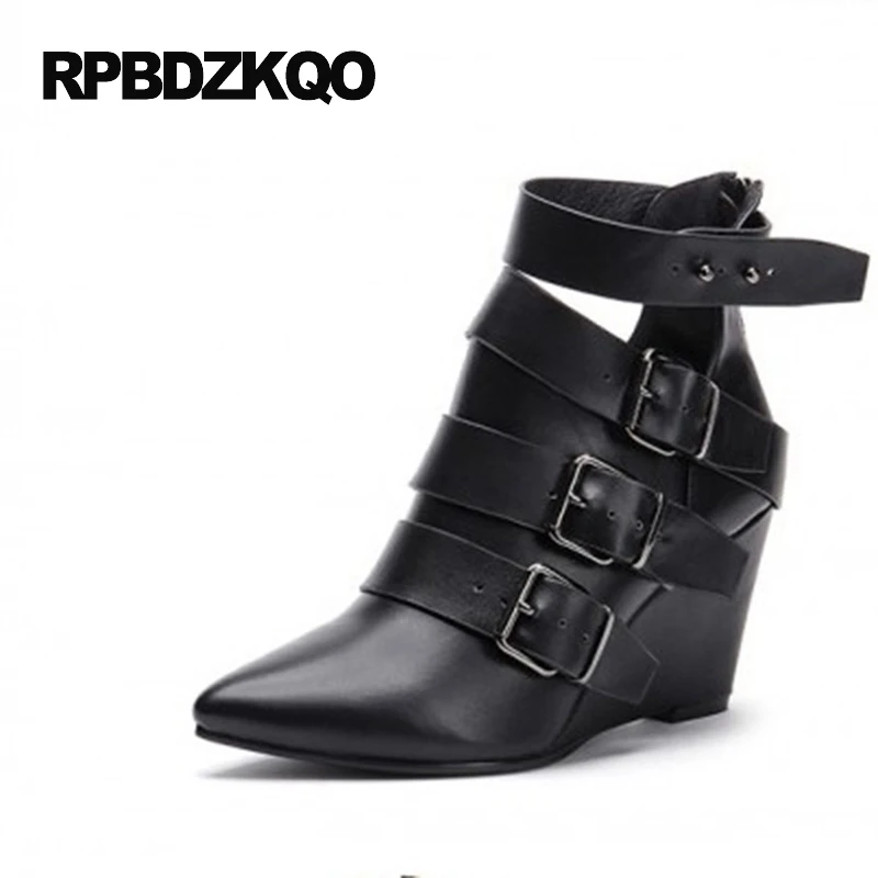 

Casual Genuine Leather Ankle 2017 Short Pointed Toe British Combat Fashion Booties Designer Shoes Women Luxury Ladies Boots