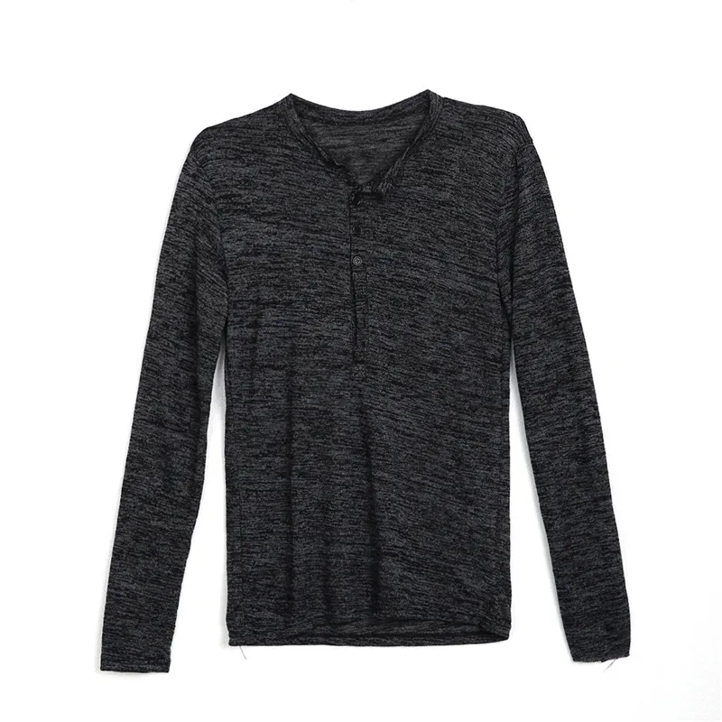 

Fashion Men Slim Fit Long Sleeve Muscle Tee T-shirts autumn Casual solid button pullover T-shirts Tops